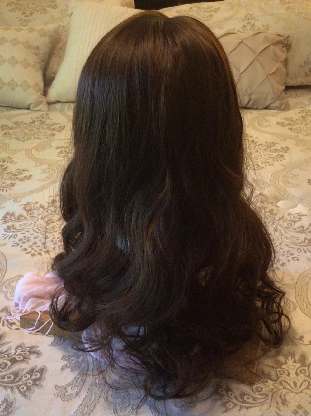 Dark Brown Synthetic Hair Topper 16 inch Long with Curled Ends